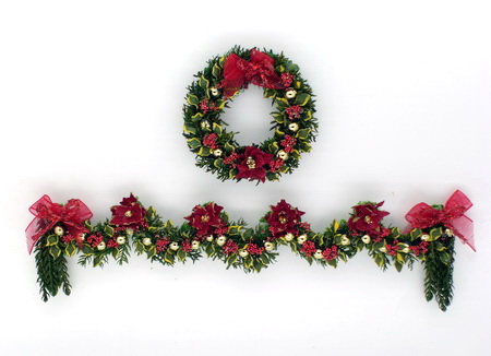 Luxury Red Poinsettia, Laurel Wreath and Garland Set